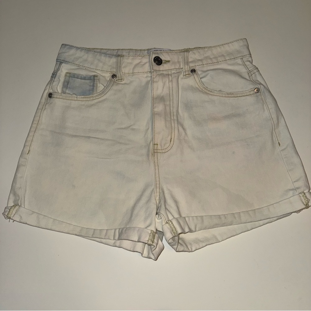 Refuge Mom  Denim Shorts White Faded Cuffed High Rise Size 7